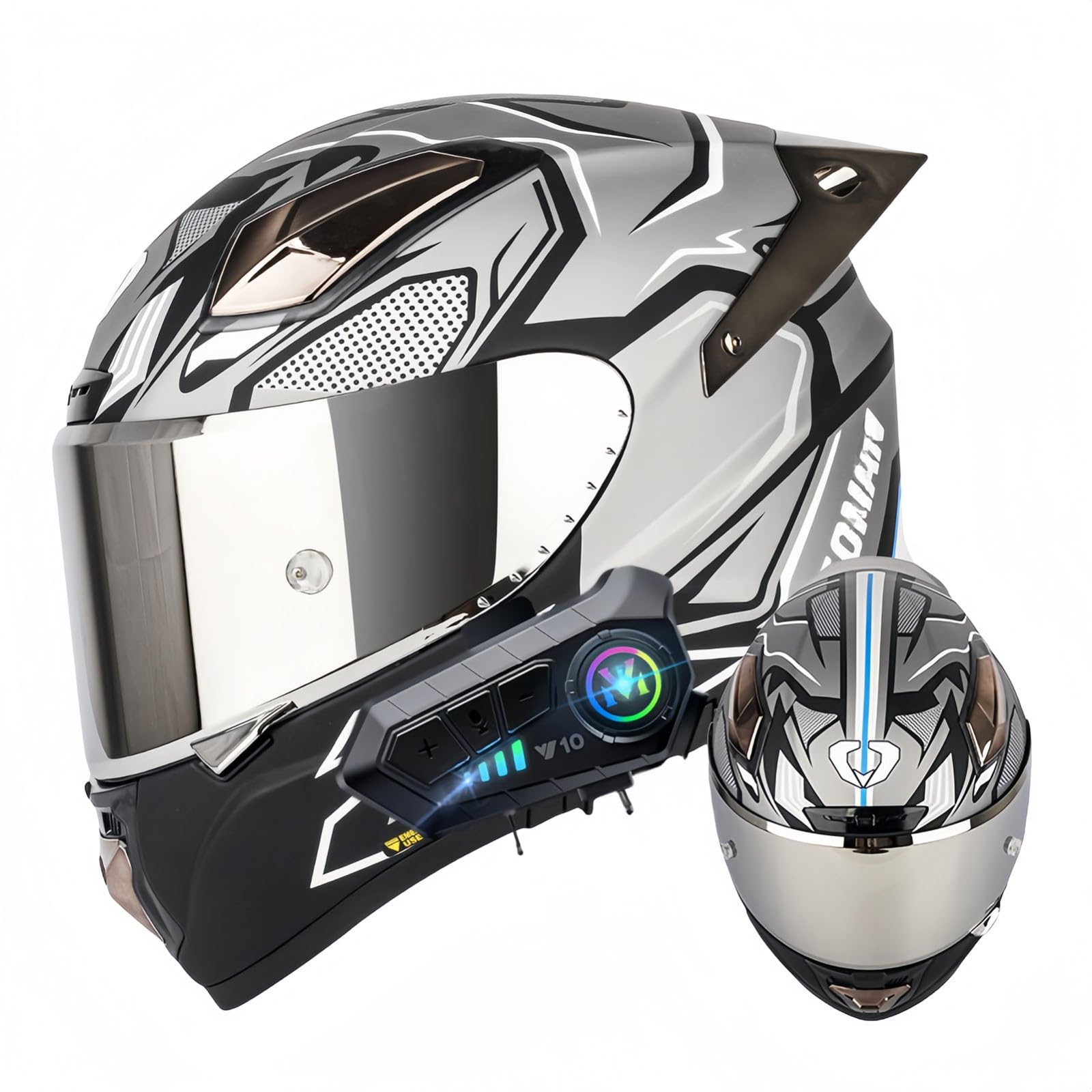 Modularer Bluetooth-Helm Mit Doppeltem Kratzfestem Visier, Modulare Integralhelme Für Männer Und Frauen, ECE-Zugelassener Integralhelm Für Scooter-Gesichtsrennen D,XXXL63-64CM