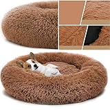 YUNDONGBA Hundebett waschbar, mit waschbarem Bezug, Hundekissen, Hundekorb, Katzenbett, Flauschiges Hundebett Donut Kissen für große mittelgroße kleine Hunde (Khaki, 80CM)