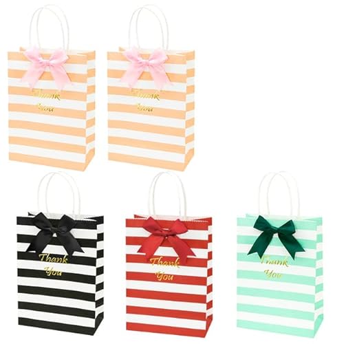 STÜCKE Papiertüten mit Griff Kraft Geschenktüte Verpackung Süßigkeiten Plätzchen Verpackung Hochzeitsfeier Goodie Bags Süßigkeiten Kleine Schleife-Mix A, 7,5 x 12 x 5 cm