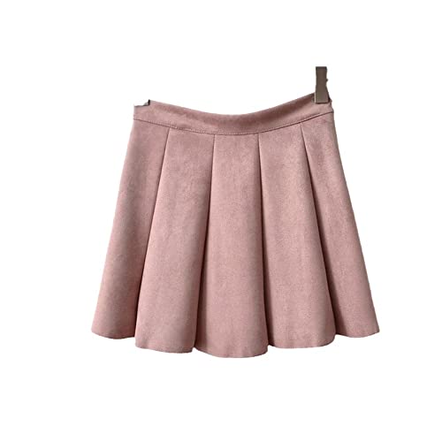 BANLUX Damenrock - Mode Herbst Frauen A-Linie Plissee Miniröcke Winter Kawaii Mädchen Hohe Taille Einfarbig Kurz Wildleder Schuluniform Rock,Pink,S