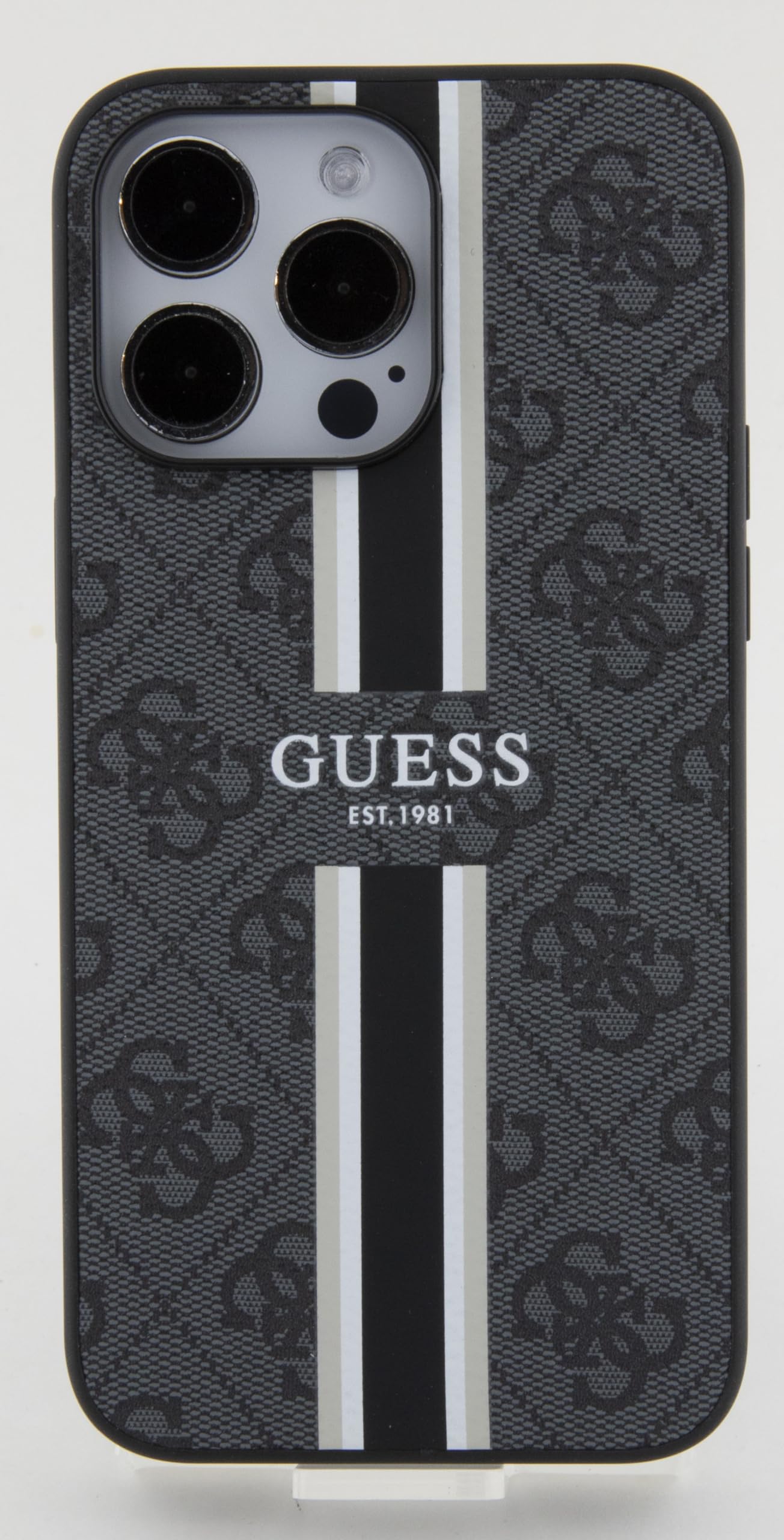 CG MOBILE Handyhülle für iPhone 15 Pro Max - PC/TPU Schwarz Hardcase 4G Gedruckte Streifen - Guess