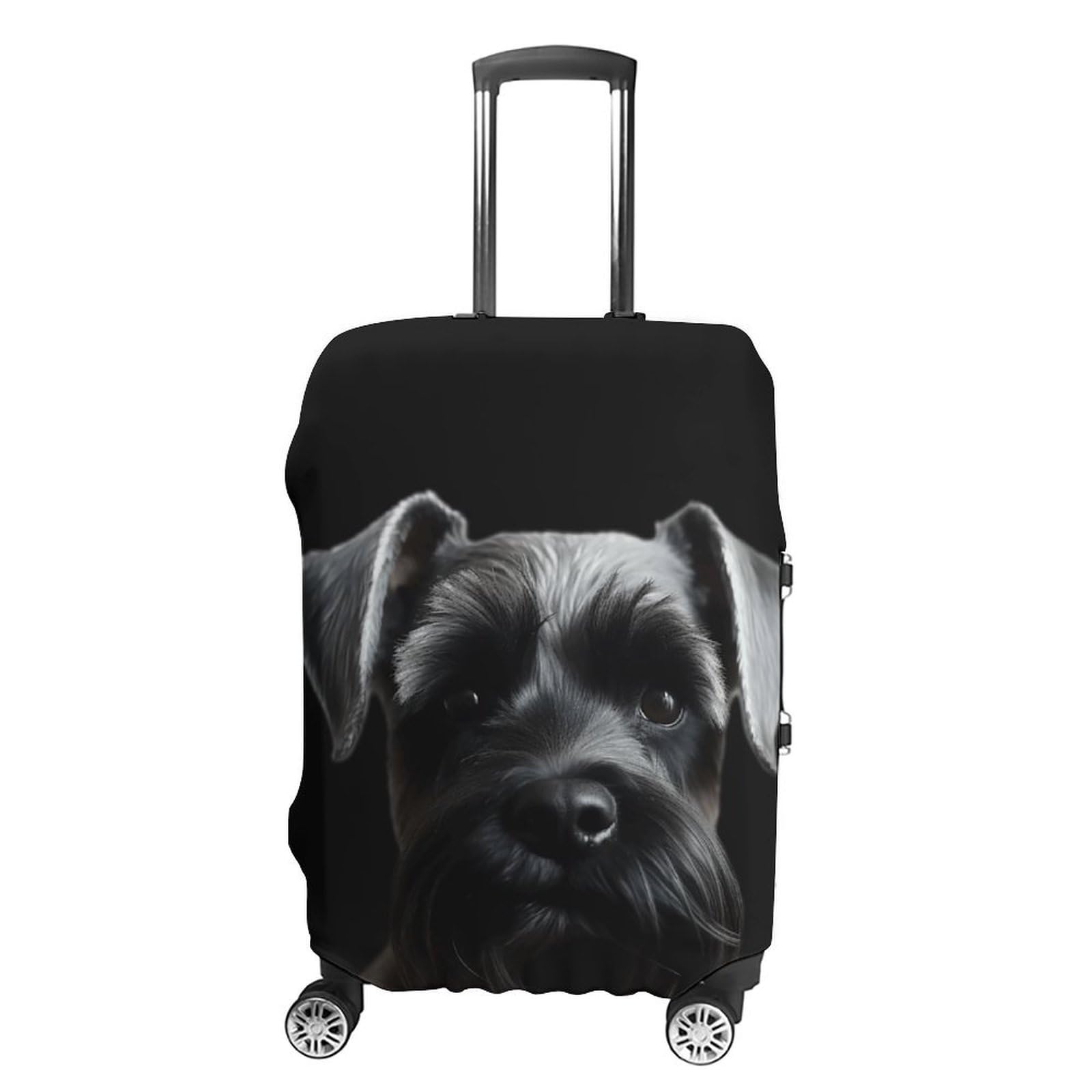 CSGJMYGS Reisegepäckhülle, elastisch, waschbar, modisch, kratzfest, Aquarellfarben, Tannenzapfen, Koffer-Schutz, passend für 45,7 - 81,3 cm Gepäck, Schwarzer Schnauzer-Hund, XL