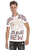 Cipo & Baxx Herren T-Shirt Handpaint Design Print Rundhals Kurzarm Baumwolle CT595 Weiß L