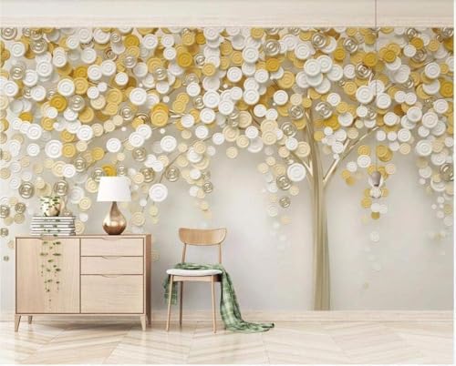 Runder Goldener Baum 3D Tapete Poster Restaurant Schlafzimmer Wohnzimmer Sofa TV Dekorative Wand-400cm×280cm