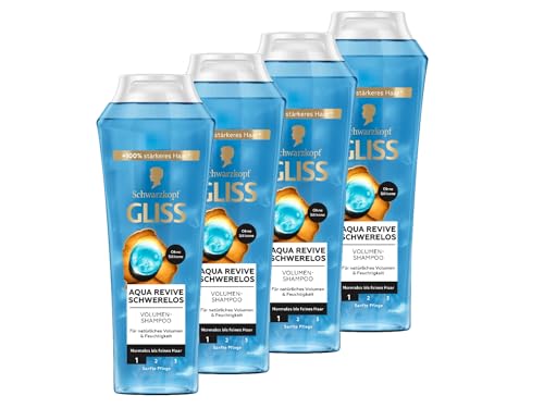 Gliss Shampoo Aqua Revive Schwerelos (4x 250 ml), Haarshampoo mit Panthenol und Meeresalgen, Reparaturshampoo für normales bis feines Haar