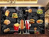 Cartoon-Brot-Burger-Pommes 3D Tapete Poster Restaurant Schlafzimmer Wohnzimmer Sofa TV Dekorative Wand-430cm×300cm