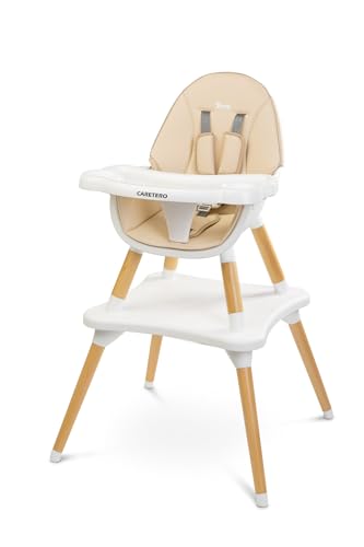 CARETERO Tuva Baby Hochstuhl - Skandinavisches Design - Baby Essstuhl von 6 Monaten bis 3 Jahre - Max. Belastung 15 kg - 2in1 Hochstuhl oder Stuhl + Tisch - Verstellbares Tablett - Beige