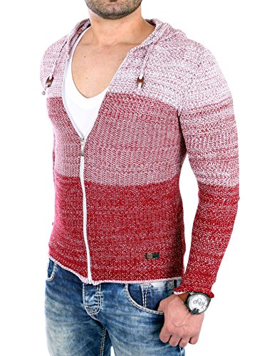 Reslad Strickjacke Herren Colorblock Kapuzen Cardigan Jacke RS-3107 Bordeaux L