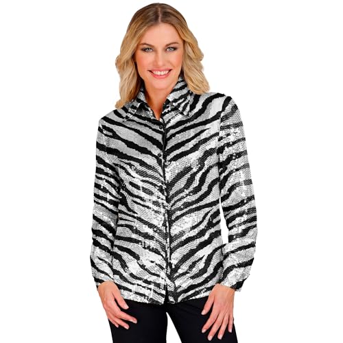 W WIDMANN MILANO Party Fashion - Party Fashion Pailletten Bluse für Damen, Disco Fever, Schlagermove, Damenhemd, Animal Print, Festival, Faschingskostüme