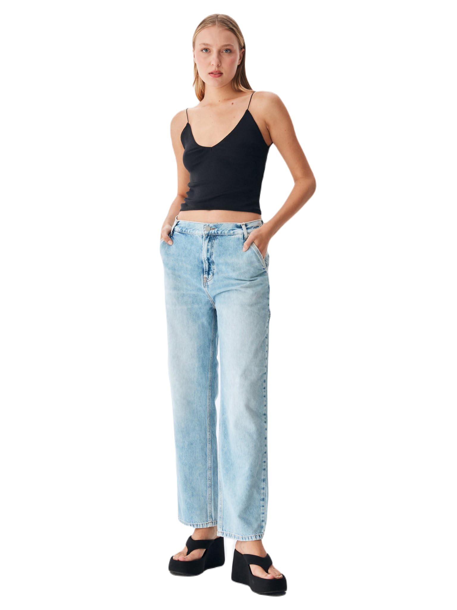 LTB Jeans Damen Jeanshose Milda B - Jeans Damen mit Reißverschluss und Utility-Taschen, Flacher Vorderseite und hoher Taille aus Baumwolle - Hell Blau Größe 32/32