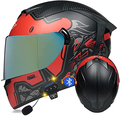 Motorrad Integrierter Bluetooth-Helm Motorrad-Klapphelm,ECE-Zugelassenen Modularen Klapphelmen Mit Doppelvisier Für Damen Herren Erwachsene,für Automatische Reaktion (Color : F, Größe : XL=61-62cm)