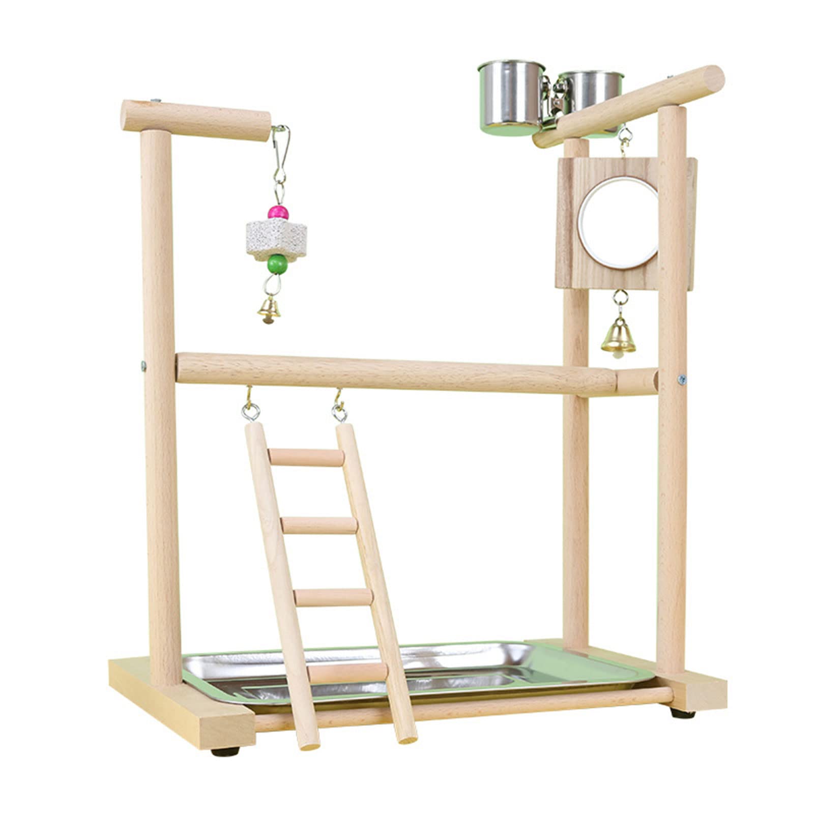 Vogelstange Playstand Leiter Spiegel Kauspielzeug Für Papageien Wellensittiche Käfig Ständer Zubehör Edelstahl Futterbecher Vogelspielplatz Naturholz Sitzstange Ständer Mit Schalen Groß Für Sittiche