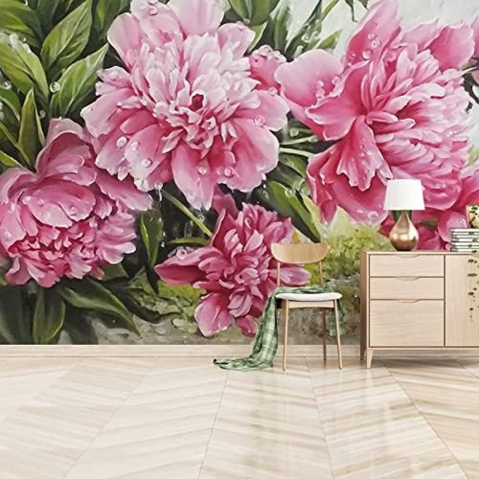 XLMING Bilder Von Handgemalten Rosa Pfingstrosen 3D Tapete Wohnzimmer Sofa Schlafzimmer Esszimmer Home Dekoration Wand-200cm×140cm