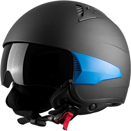 WESTT Rover Jethelm I Motorradhelm schwarz-matt I Jethelm Herren & Damen I Retro-Helm I Jethelm mit Sonnenblende I Mopedhelm mit 3 austauschbaren Seitenteilen I ECE Zertifiziert I Größe S