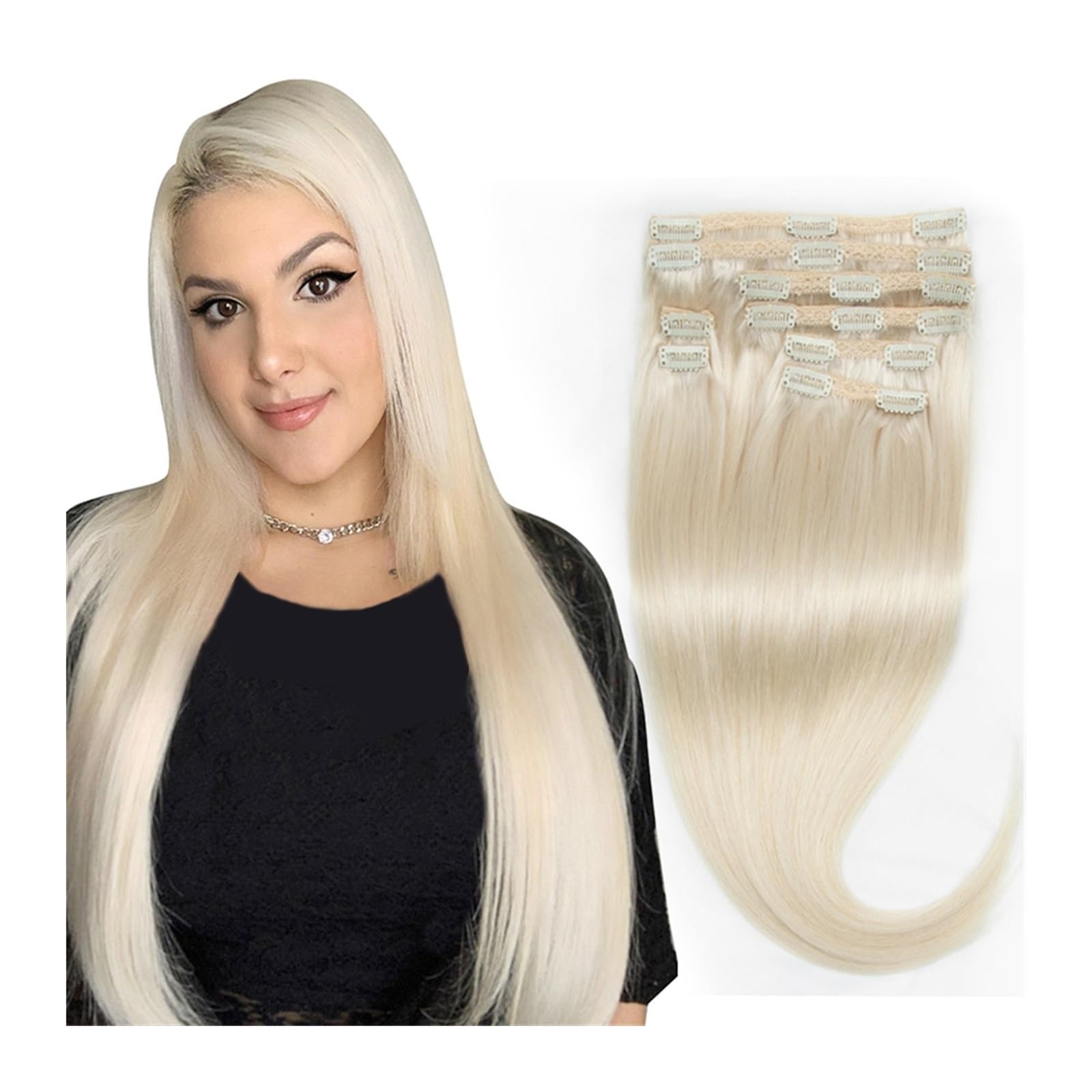 Clip-in-Haarverlängerungen Ganzkopf-blonde Clip-in-Haarverlängerung, weißblonde Haarverlängerung, Clip-in-Echthaar-Echthaarverlängerung for kurzes Haar, 30,5–61 cm Clip-in-Haarverlängerungen aus Echth