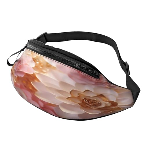 Rainbow Striped Fanny Pack-Lightweight Waist Bag for Travel and Daily Use, Rosa / Weiß / Gold Blumen, Einheitsgröße