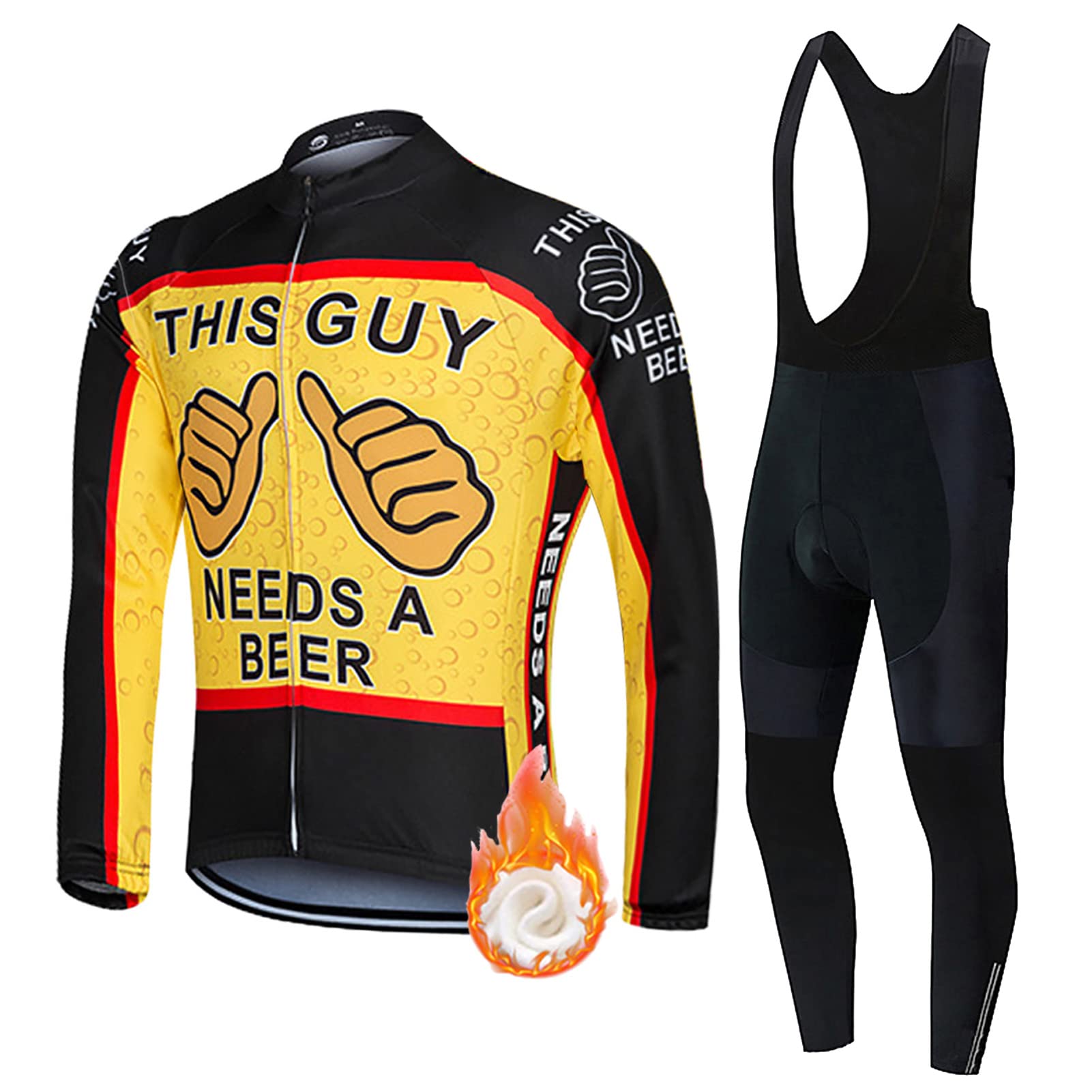 Fahrradbekleidung Männer Langarm Winter|Radsportanzug Herren Radtrikot Thermo Fleece,Fahrradtrikot Jersey und Trägerhose mit 5D Gel Sitzpolster,Bekleidung Cycling Atmungsaktiv Schnell Trocknen(6,4XL)