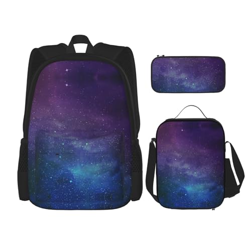 WURTON Universum mit Sternen Galaxie interstellaren Druck Rucksack Mädchen Jungen Schultaschen Teenager Lunchbox und Federmäppchen 3 in 1 Büchertaschen Set