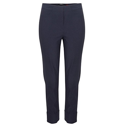 Robell Style BELLA09-7/8 Stoffhose Damen high Waist - Damenhose Power Stretch - Bengaline Stoff Hose mit Aufschlag und Gesäßtaschen - Bitte eine Größe Kleiner bestellen - Marine, 36