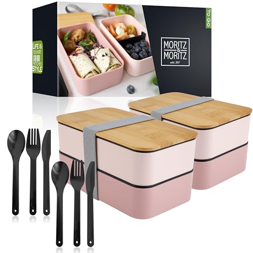 Moritz & Moritz 2er Set Bento Box Kinder in Pink - Perfekte Lunchbox für Kinder und Erwachsene - Brotdose mit Fächern - Ideal für die Arbeit, Schule und unterwegs