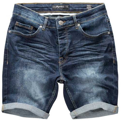 Amaci&Sons Herren Jeansshorts Bermuda Männer Kurze Hose Regular Fit 7981 Dunkelblau W32