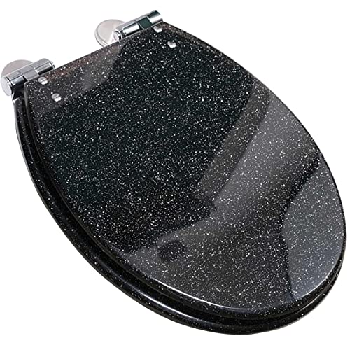 Glitzer-WC Sitz mit Absenkautomatik, Ovaler Toilettensitz mit 360-Grad-verstellbarem Edelstahlscharnier, Quick Release für Einfache Reinigung, Toilettenbrille Versch Motiv Klodeckel ( Color : Black )