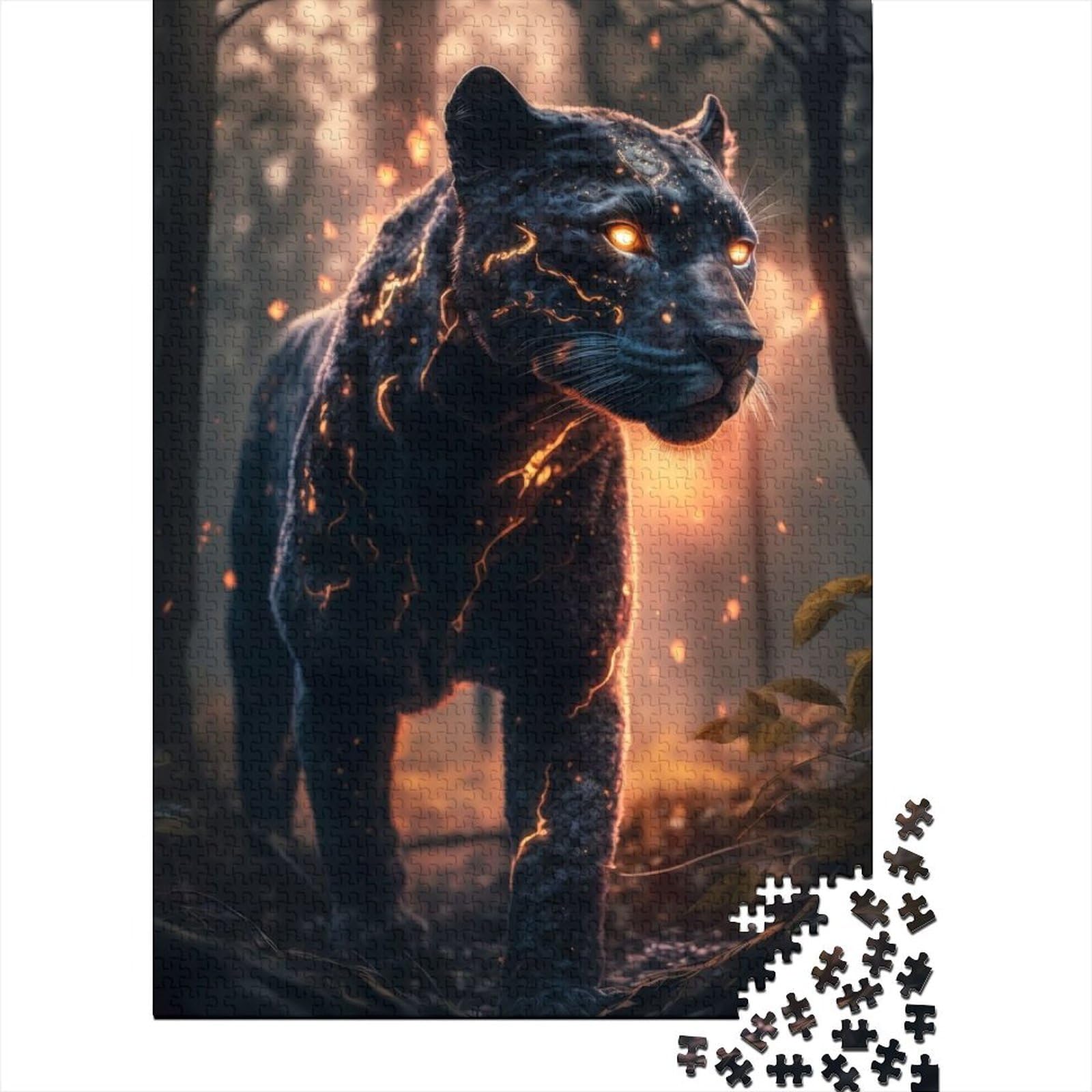 1000-teiliges Premium-Puzzle „Leuchtender Donnerpanther“, Holzpuzzle für Erwachsene und Jugendliche durch Dekomprimieren, intellektuelles Lernspielzeug (Größe: 75 x 50 cm)