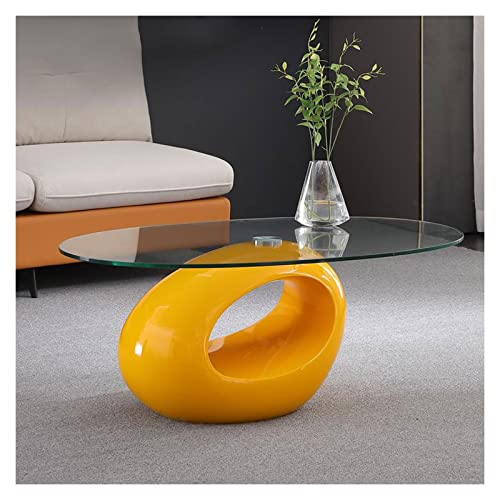 Huangj-0527 Couchtisch Wohnzimmertisch Ovaler Couchtisch, Wohnzimmertisch mit Ablagefach, 33 Zoll moderner Couchtisch aus gehärtetem Glas, Sofa-Mitteltisch, einfache Montage für Wohnzimmer(Yellow)