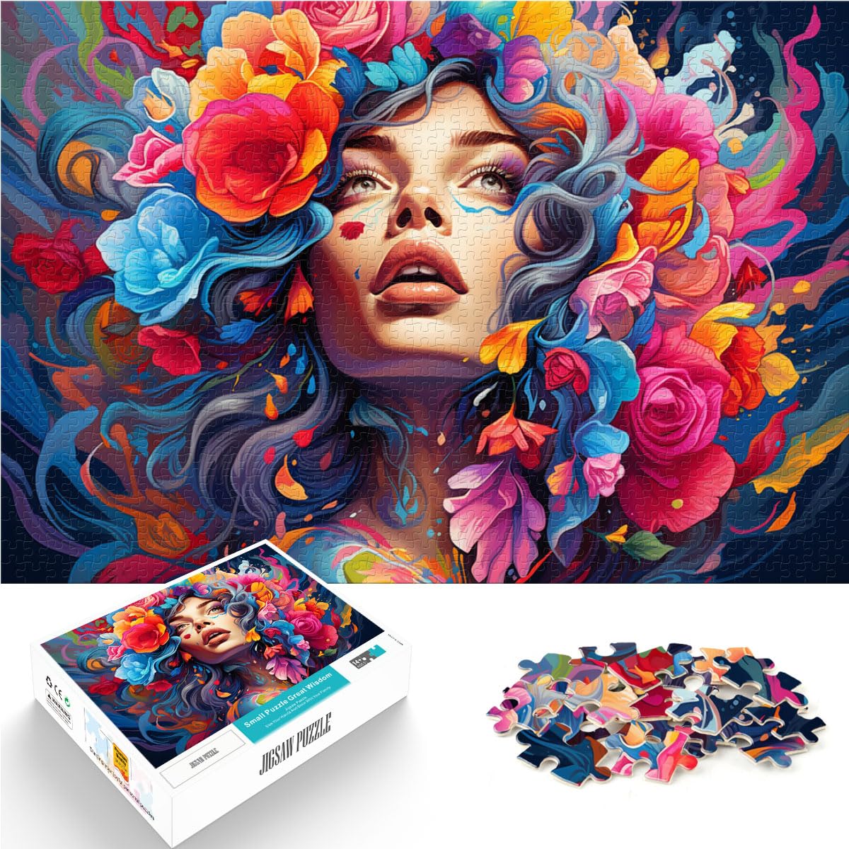 Puzzles für psychedelische Farbkunst. Puzzles für Erwachsene, 1000 Puzzle-Spielzeug, Holzpuzzles, schwierige und schwere Puzzles für Frauen und Männer, 1000 Teile (50 x 75 cm)