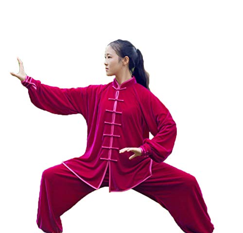 Tai Chi Uniform Und Samt Halten Warm Atmungsaktiv Tai Chi Kleidung Kung Fu Qi Gong Kleidung Kampfsport Kleidung Gruppenleistungskleidung Herbst Winter Style,Rose-L