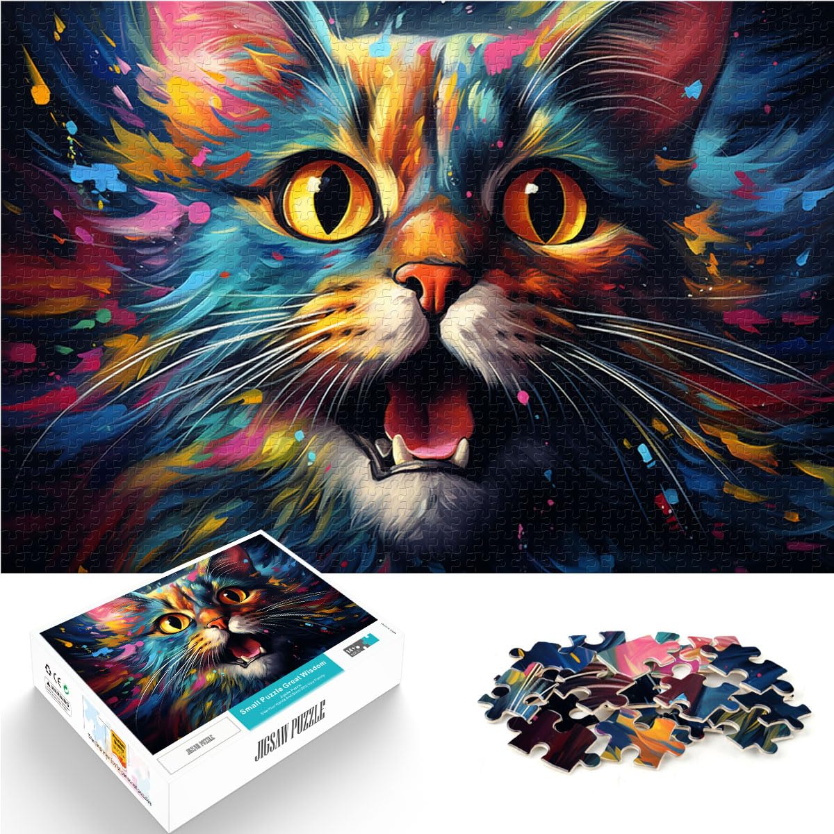 Puzzle-Geschenk, Fantasie, bunter Sternenhimmel, Katze, Puzzle für Erwachsene, 1000-teiliges Holzpuzzle, Heimdekoration, Puzzle-Spielzeug, 1000 Stück (50 x 75 cm)