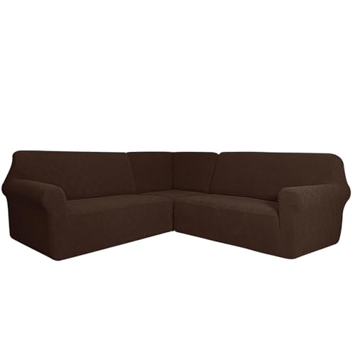 JHLD Sofabezug L Form 3 Stück, 5/7 Sitzer Sofabezug L Form Sofahusse Anti-rutsch Sofa Überwürfe Abnehmbare Waschbar Für Wohnzimmer-Tiefer Kaffee-7 Sitzer