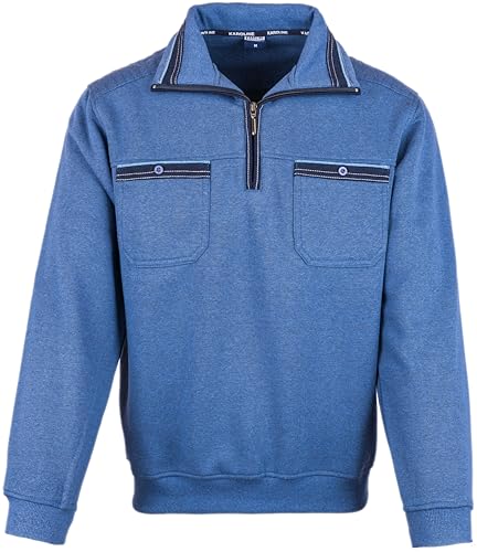 SOUNON Herren Sweatshirt, Polohemd, Pullover mit Hemdkragen, Meliert – Stahlblau (M2), Groesse L