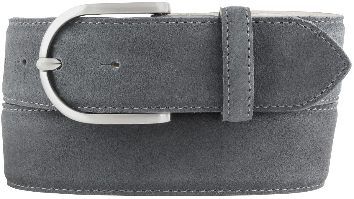 BELTINGER Damen-Gürtel aus Veloursleder 4 cm | Velour-Gürtel für Damen 40mm | Wildleder-Gürtel 4cm mit runder Gürtelschnalle | Dunkelgrau 90cm