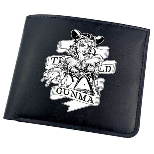 RYNDEX Jo-Jo's Bizar-re Adventu-re Anime-Geldbörsen, Cartoon-Druck Geldbörse Klein, PU-Leder Geldbörse Brieftasche Wallet(Color:Black 16)