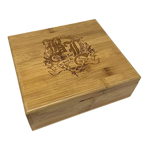 Black Leaf Skull Stoner Box II aus Bambus Holzbox Kiste Aufbewahrung Kräuter Drehbox Blättchenfach Pollensieb