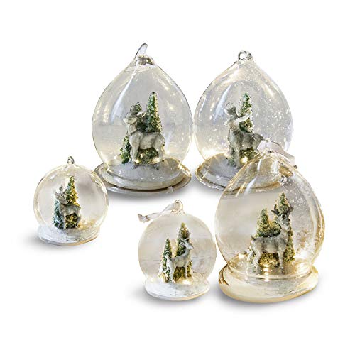 Loberon Weihnachtsschmuck 5er Set Winterforest, Christbaumschmuck, Glas, Ornamente: Polyresin, klar, klar