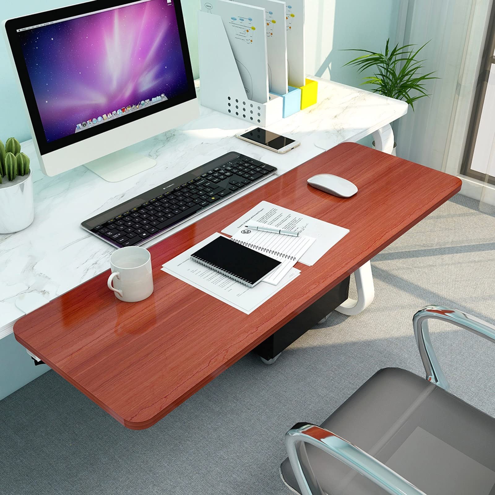 V3VOGUE Ergonomische Schreibtisch-Verlängerung Faltbar Schreibtisch Extender - Holz Tastaturablage 55 65 75cm - Stanzfreie Klemme - Für Unterarmstütze/Armlehne/Computer-Ellenbogen-Armstütze