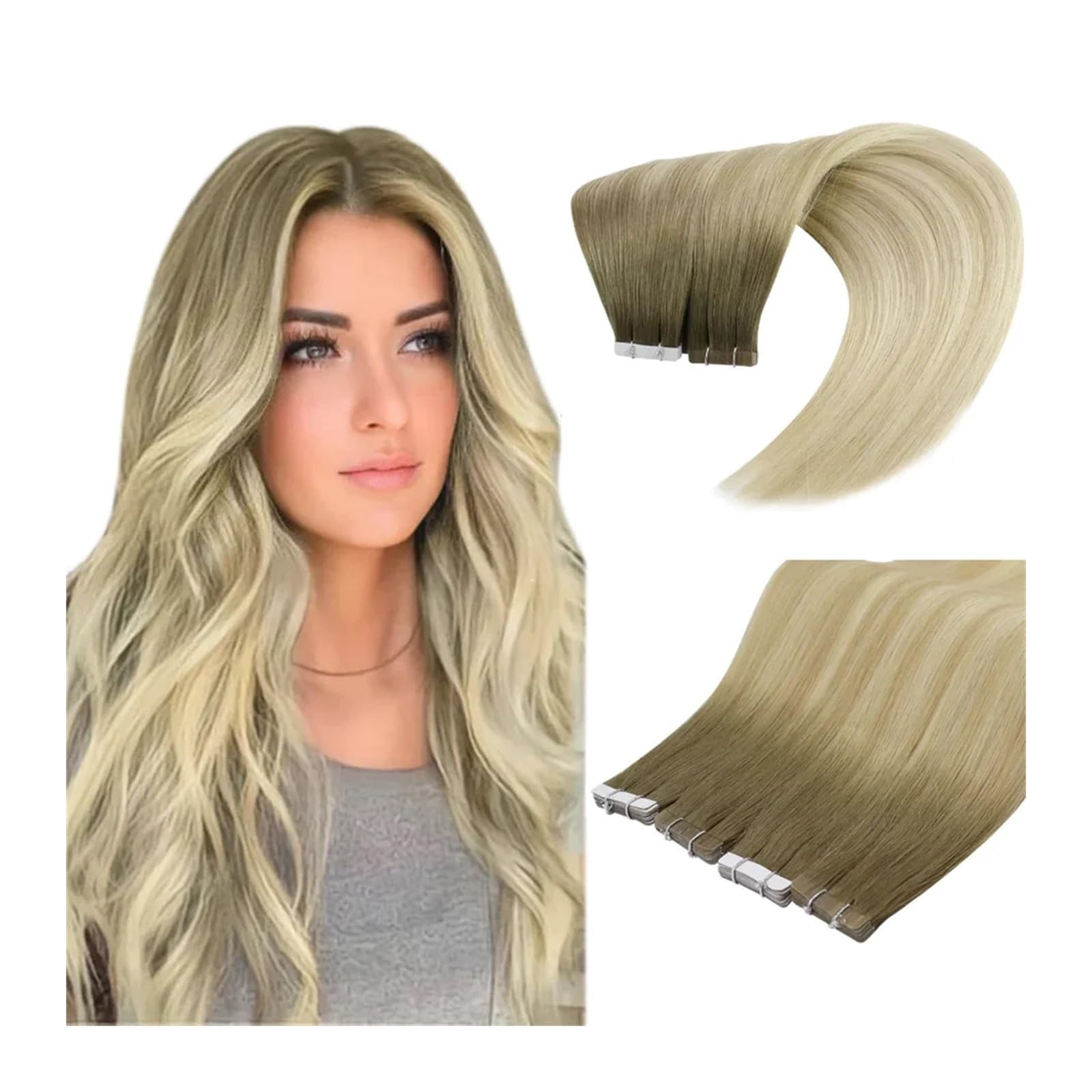 Tape in Haarverlängerungen 14-24 Zoll blonde Tape-in-Haarverlängerungen, unsichtbare Tape-in-Haarverlängerungen, echtes Echthaar, brasilianische selbstklebende Haarverlängerungen Tape in Extensions(10