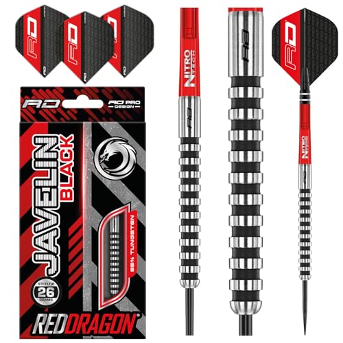 RED DRAGON Javelin Black 26g Tungsten Darts Set mit Flights und Stielen