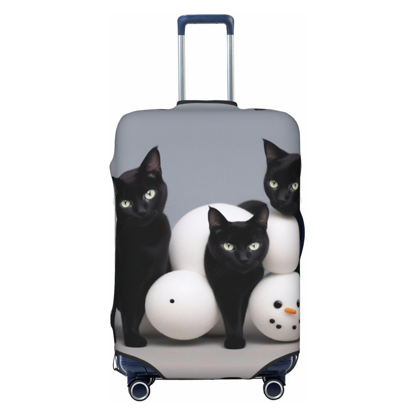 Miniks Reisegepäckhülle, Motiv: schwarze Katze und Schneemann, strapazierfähig, passend für 45,7 - 81,3 cm große Gepäckstücke, Größe XL, Schwarz, X-Large