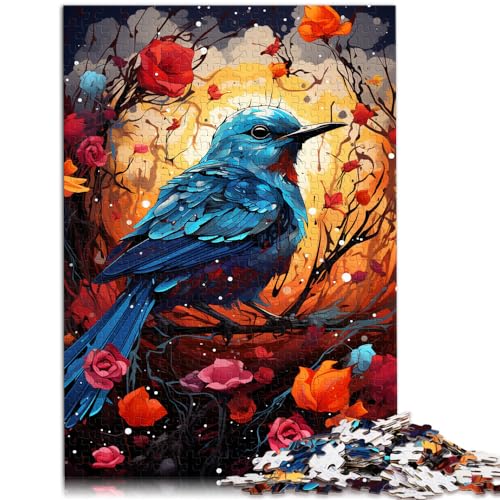 Puzzle-Geschenk, exotischer bunter Blauvogel und Blumen für Erwachsene, 1000-teiliges Puzzle, Holzpuzzle und Geschenkidee, 1000 Teile (50 x 75 cm)