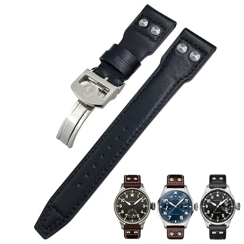 NEYENS Uhrenarmband aus echtem Leder, 22 mm, passend für IWC Big Pilot Watch IW3777, Kalbslederband, Gold Buckle, Achat