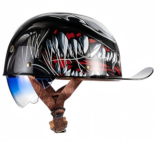 Baseballkappen-Helm, halber Vintage DOT/ECE-zugelassener Moped-Stil-Helm für Coole Motorrad-Cruiser-Roller, für Männer und Frauen A,L 55-57 cm