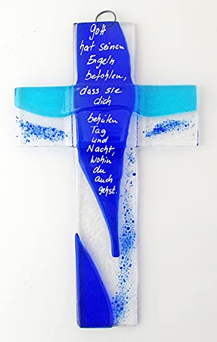 Glaskreuz blau mit Text"Gott hat…" ca. 20x12cm