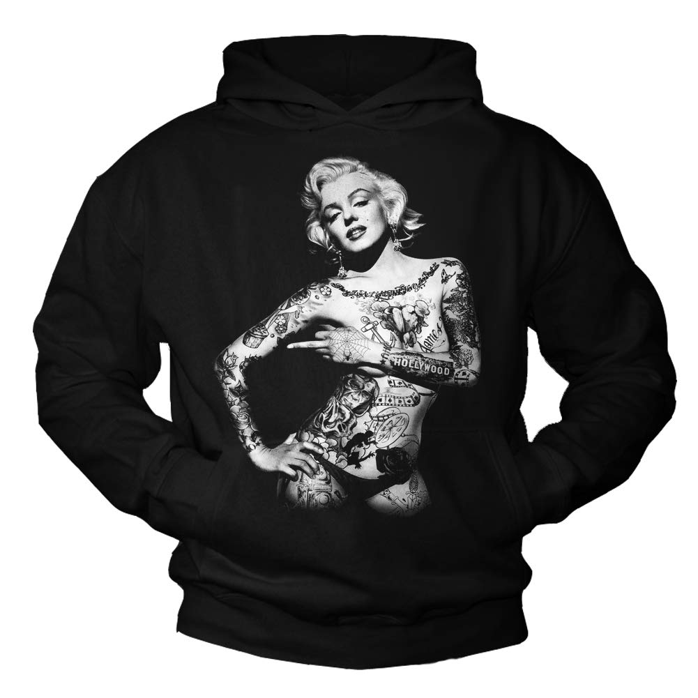 MAKAYA Kapuzenpullover Herren/Damen - Marilyn Tattoo Sweatshirt Pullover mit Kapuze schwarz Größe M