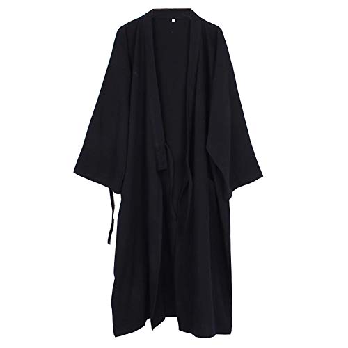 Fancy Pumpkin Japanische Herren Robe Cotton Kimono Pyjamas Nachthemd [Schwarz, Größe XL]