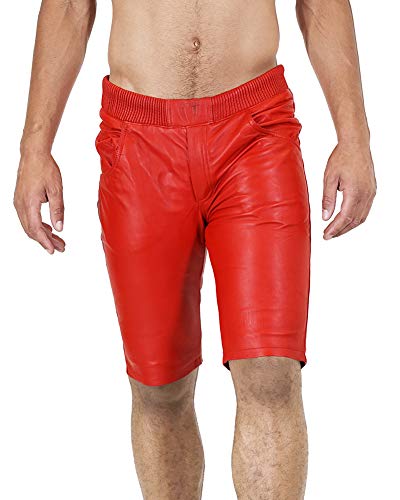 Bockle® Joggers Shorts Red Rote Lamm Leder Shorts für Herren Lederhose Herren, Size: XXL