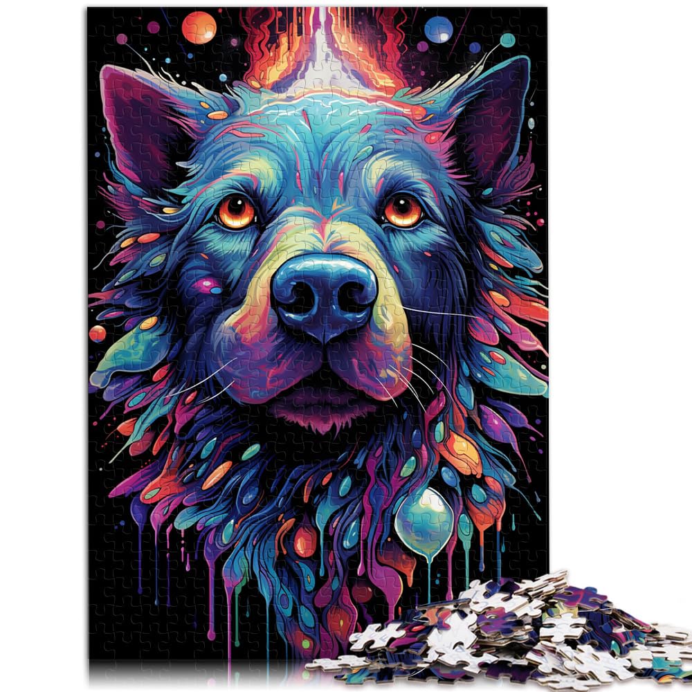 Puzzlespiel, farbenfroher, Psychedelischer, böser Hund aus der Zukunft, schwieriges, anspruchsvolles Puzzle, 1000-teiliges Holzpuzzle, anspruchsvolles Puzzle für 1000 Teile (50 x 75 cm)