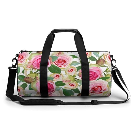 Rosa Blumen Sport Duffel Bag Sporttasche Reisetasche Handgepäck Tasche Schwimmtasche Weekender Bag 45x23x23cm